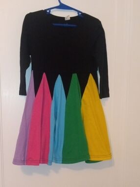 Girls 5 Black Dress with Rainbow Panel Skirt